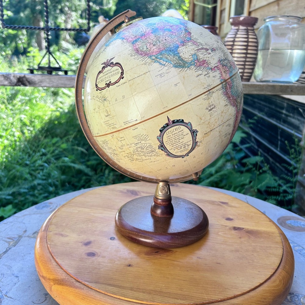 Vintage World Classic Series Globe 9 Inch Raised Relief Wood Base Replogle